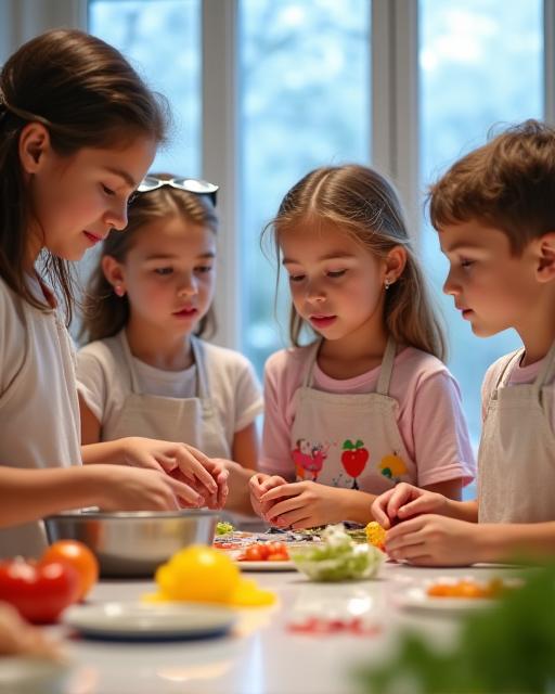 Niños aprendiendo cocina educativa